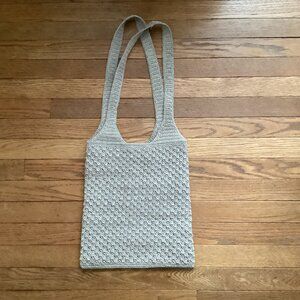 Beige Crochet Shoulder Bag With Textured Pattern & Dual Straps